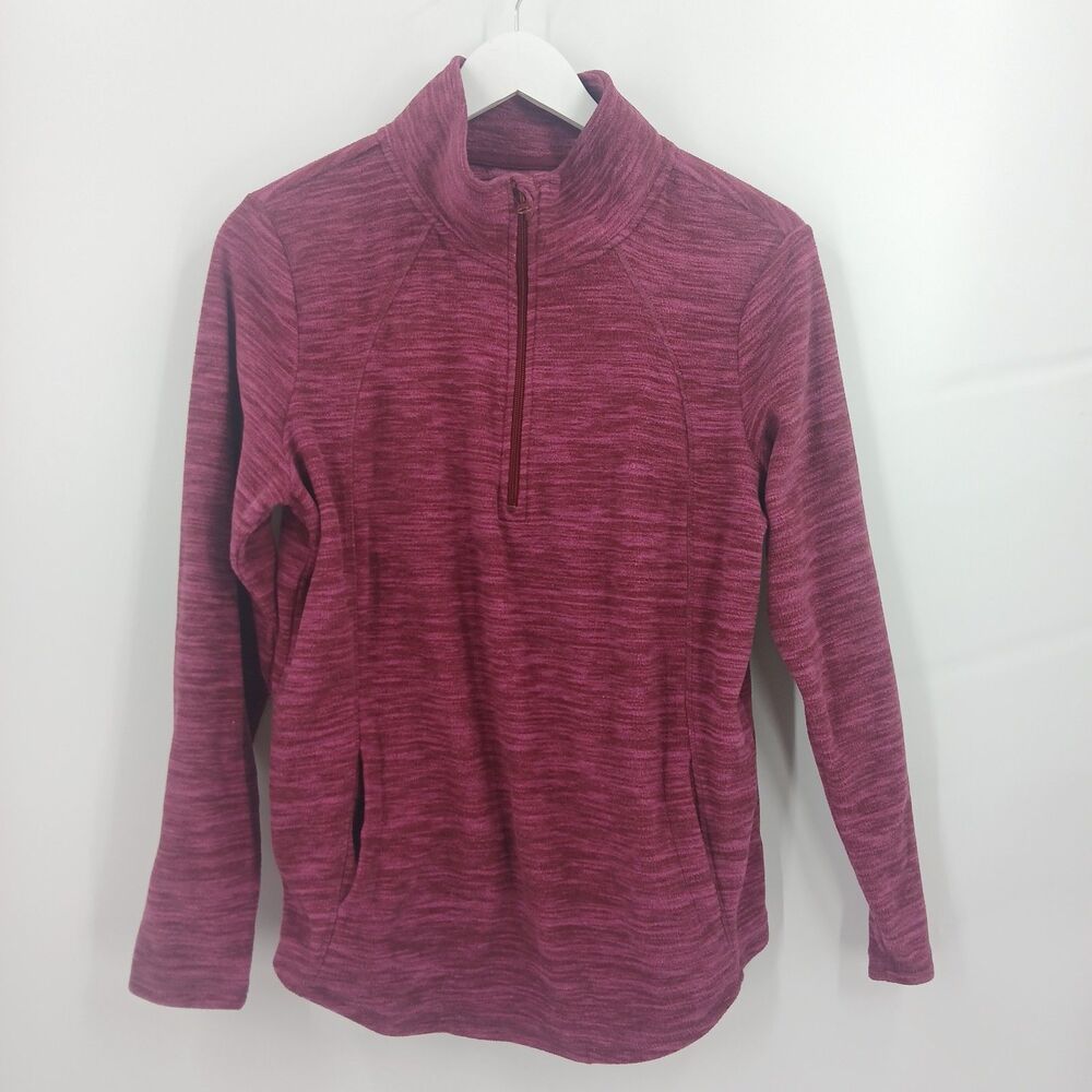 womans st johns bay red 1/4 zip up fleece sweatshirt size medium pullover